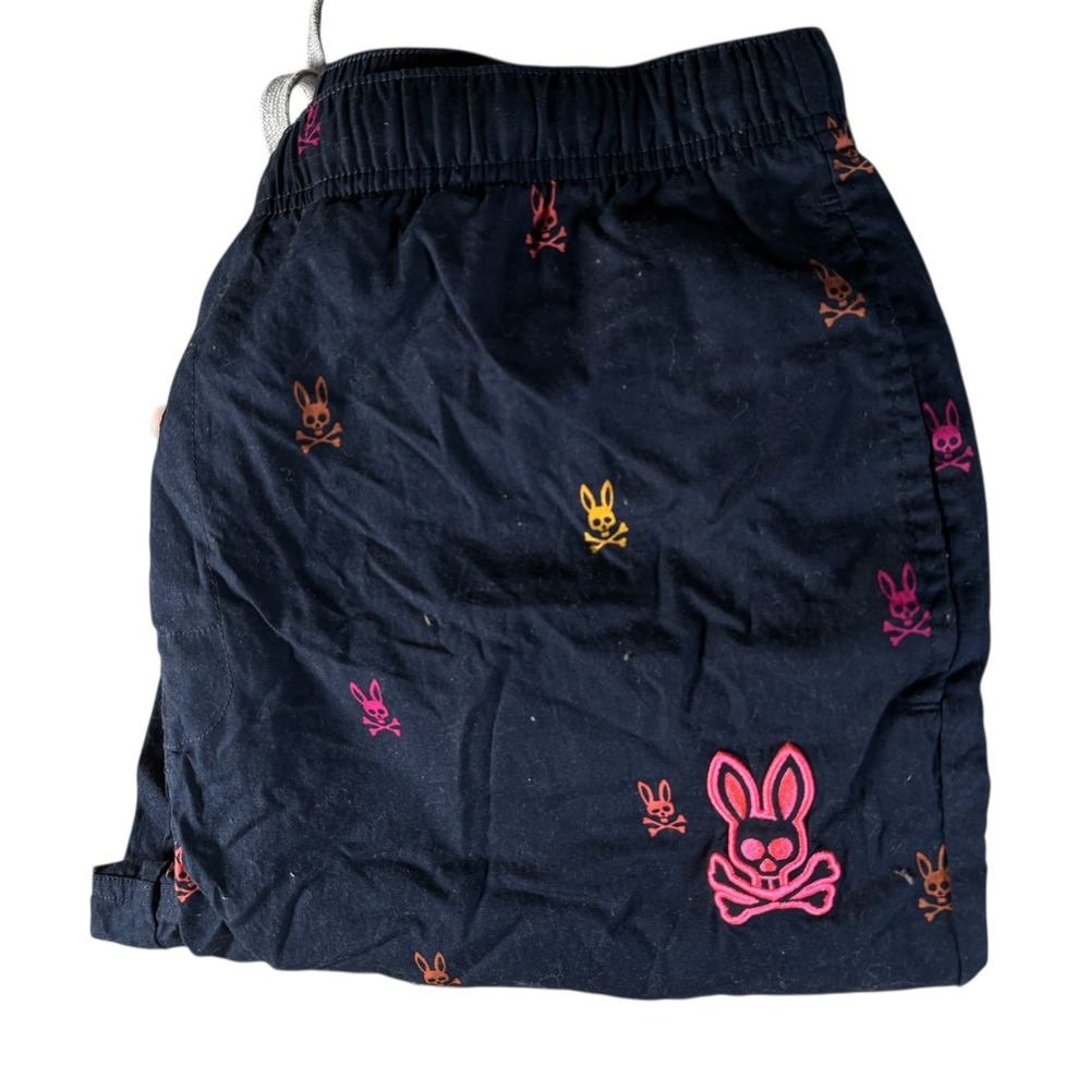 Psycho Bunny Men’s Navy Bunny-Print Swim Shorts